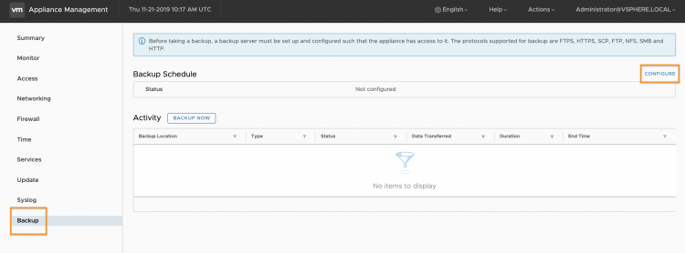 Configure vCenter Backup - vDives